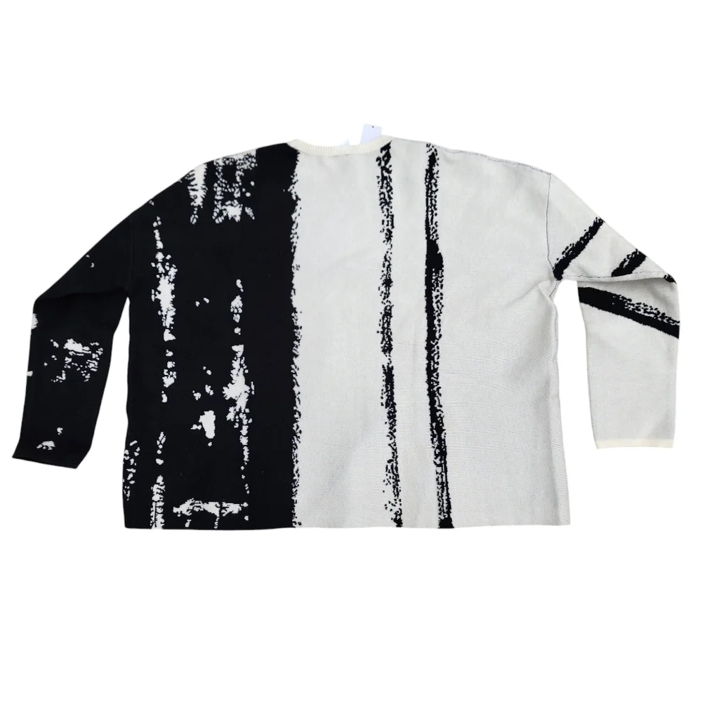 Marla Wynne Wynne Collection Soft KNIT Painted Jacquard Sweater black size Med. - Picture 3 of 7